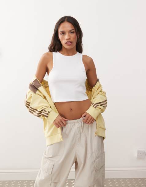 Weekday - Crop top senza maniche bianco a coste - view 1