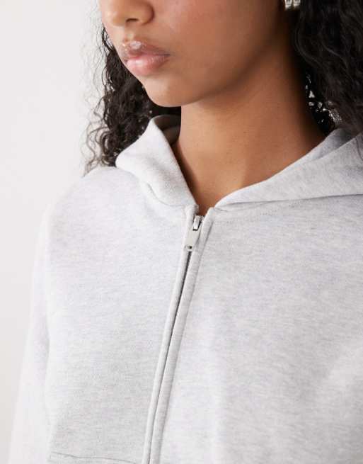 Weekday - Cropped boxy hoodie met rits in gemêleerd grijs, 4 van 4