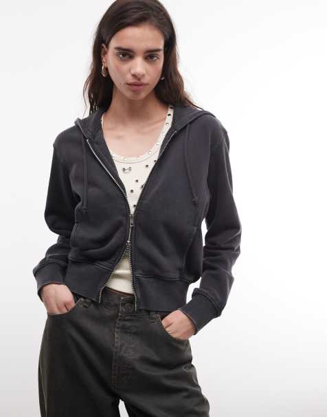 Weekday cropped hoodie in washed black - view 1