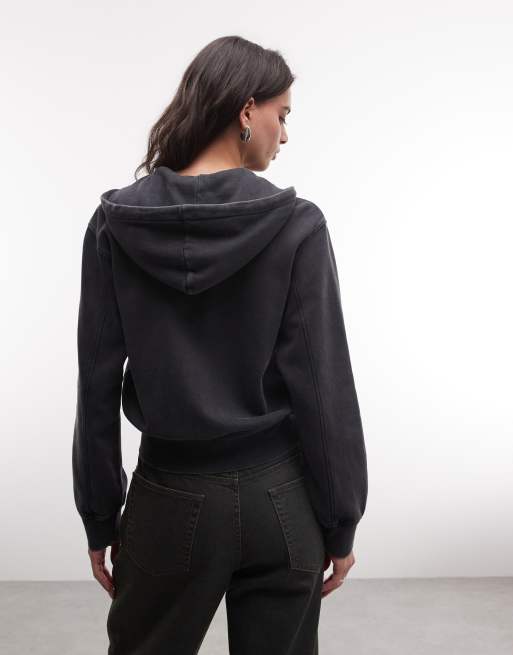Weekday - Cropped hoodie in zwart met wassing, 3 van 4