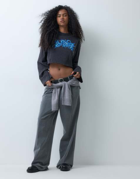 Weekday cropped oversized long sleeve top with airbrush graphic print in black - view 1