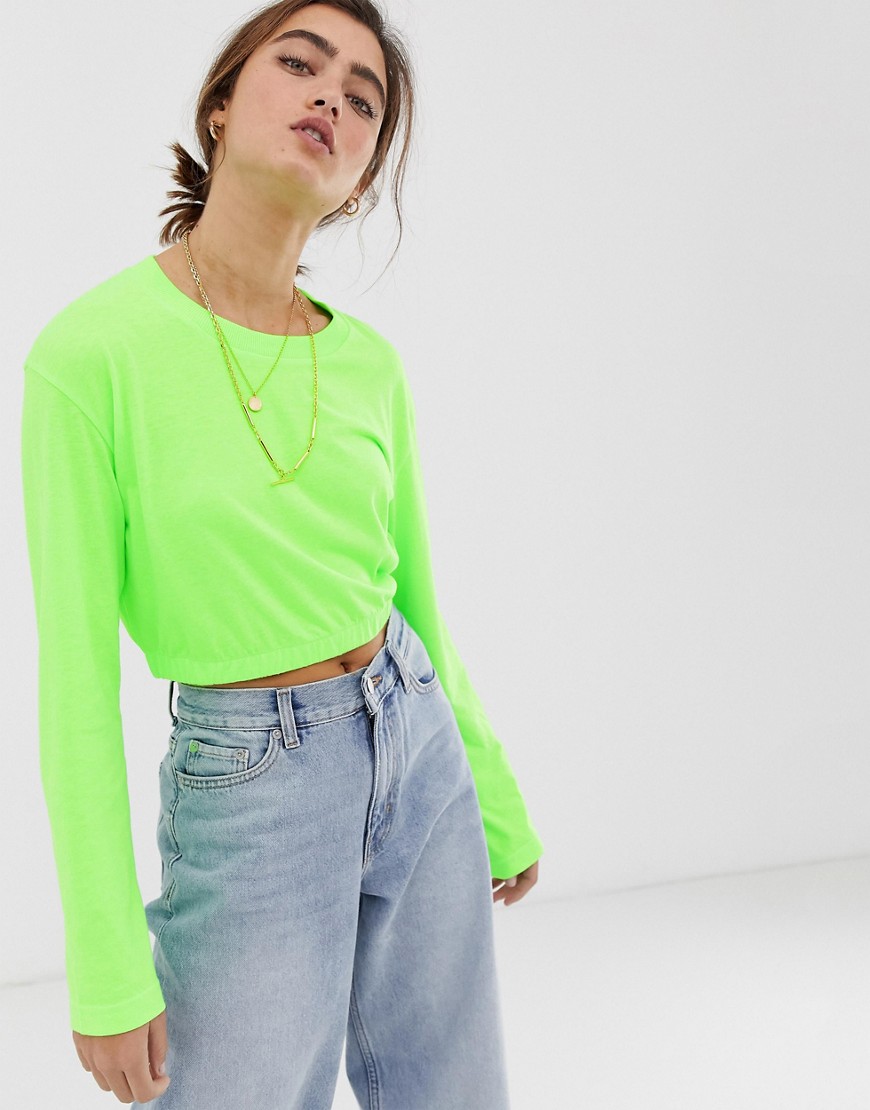 Weekday - Cropped sweatshirt met lange mouwen in neon groen