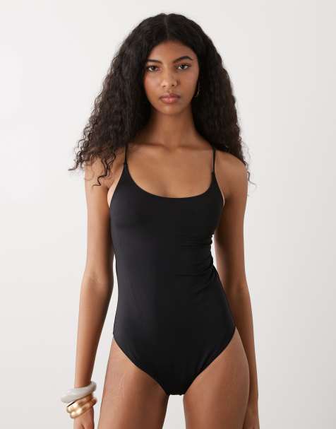 Weekday crossover low back swimsuit in black - view 1