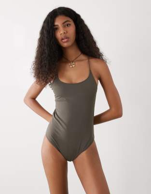 Weekday Crossover Low Back Swimsuit In Green