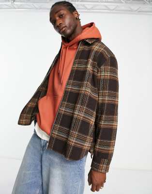 Weekday Curtis Wool Blend Checked Overshirt In Brown