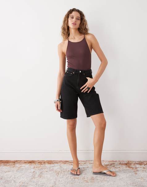 Weekday Curve - Denim short met hoge taille in zwart - view 1