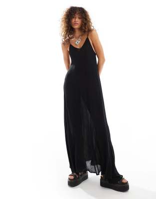 Weekday - Cyndra - Fließendes Camisole-Maxikleid in Schwarz aus Crepe