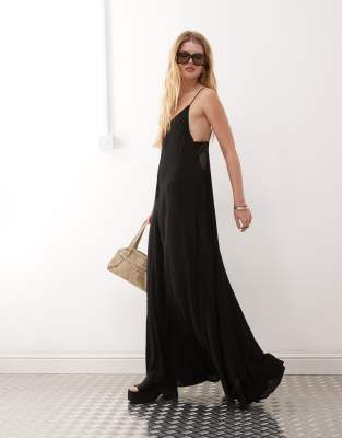Weekday - Cyndra - Fließendes Camisole-Maxikleid in Schwarz aus Crepe