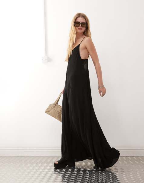 Weekday – Cyndra – Fließendes Camisole-Maxikleid in Schwarz aus Crepe - view 1