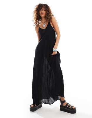 Weekday Cyndra Floaty Crepe Maxi Cami Dress In Black