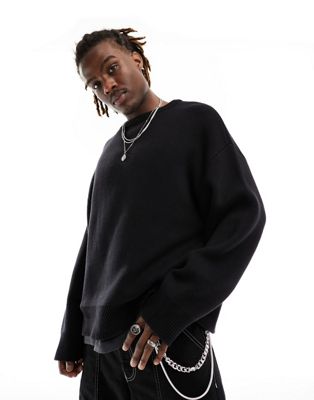 Weekday Cypher oversized jumper in black - ASOS Price Checker
