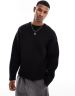 Weekday Cypher sweater with varisty jacquard graphic in dark