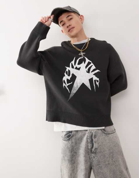 Weekday - Cypher - Pull oversize avec motif étoile graphique en jacquard - Gris foncé - view 1