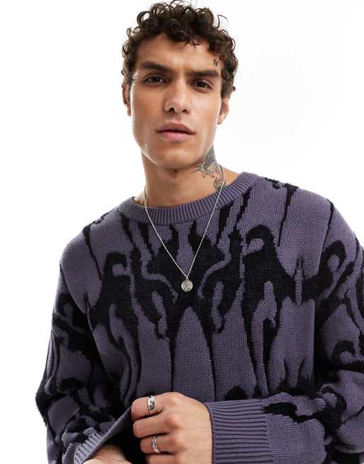 Weekday Cypher sweater with textured jacquard graphic in purple | ASOS