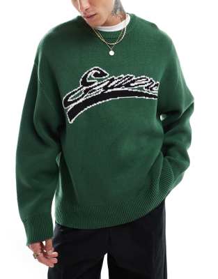 Cypher sweater with varisty jacquard graphic in dark green