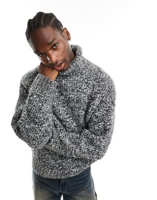 Weekday Cypher wool blend oversized turtleneck jumper in black and white twist yarn - ASOS Price Checker