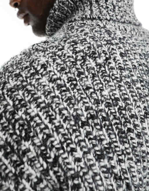 Weekday Cypher wool blend oversized turtleneck sweater in black and white  twist yarn