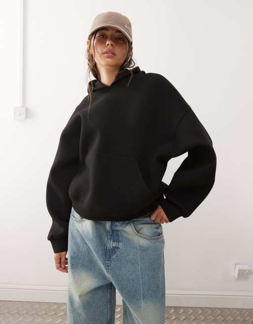 Weekday – Czarna bluza oversize z kapturem z tkaniny scuba