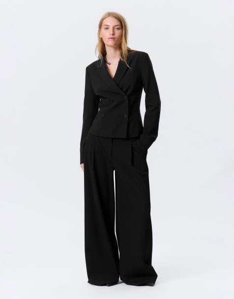 Weekday slim fit double breasted blazer in black