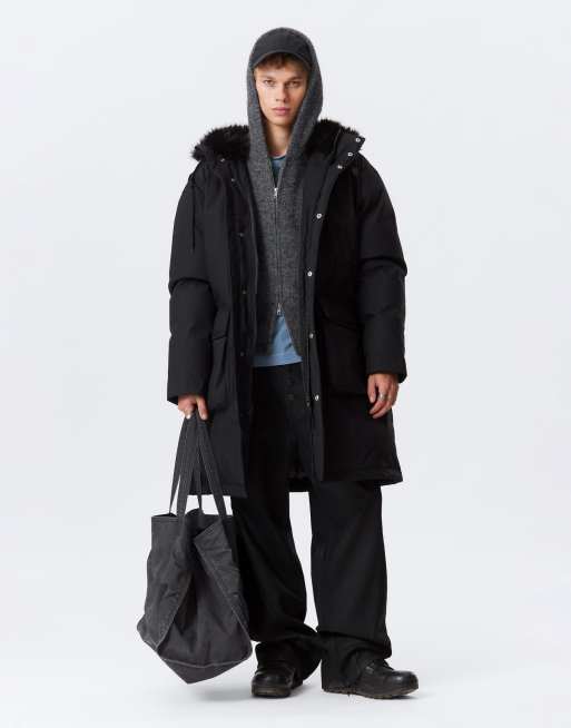 Weekday – Czarna kurtka oversize z kapturem z obszyciem z imitacji futra, 5 z 5
