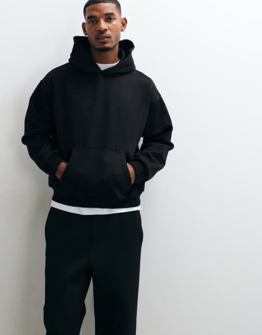Weekday – Czarna pudełkowa bluza oversize z kapturem z grubego dżerseju, 4 z 5