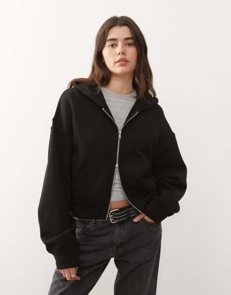 Weekday – Czarna zapinana na zamek bluza z kapturem o pudełkowym kroju oversize - view 1