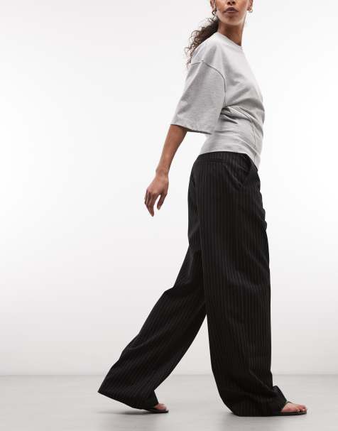 Weekday wide leg tailored trousers in black pinstripe