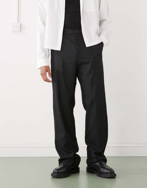 Weekday relaxed fit tailored trousers in black pinstripe