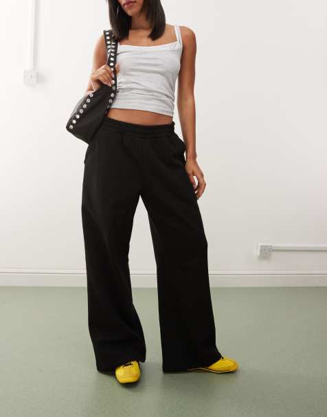Weekday heavyweight jersey wide leg joggers in black
