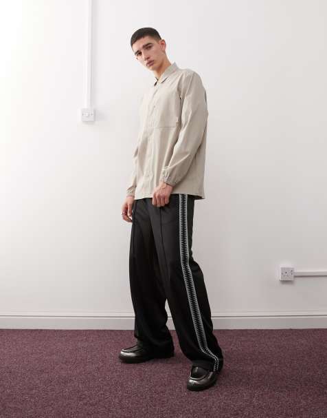 Weekday wide leg joggers with side tape detail in black