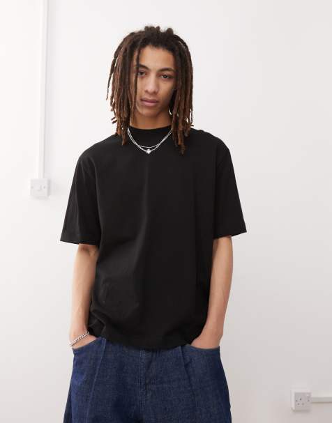 Weekday – Czarny gruby T-shirt z dżerseju o luźnym kroju - view 1