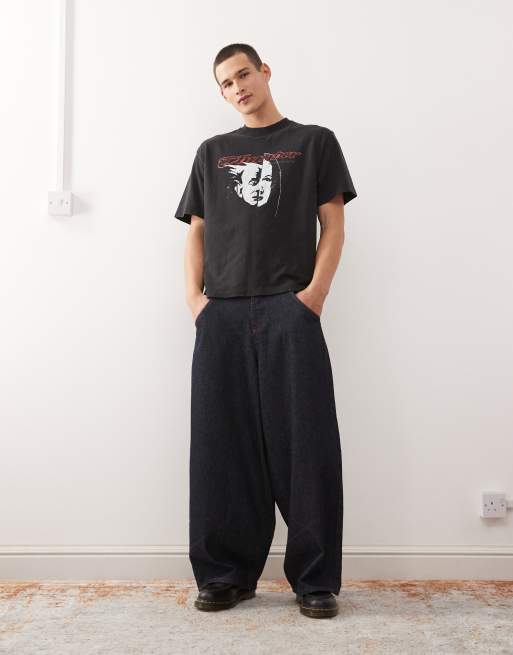 Weekday – Czarny luźny T-shirt z grafiką i napisem „Thunder Tour”, 2 z 5
