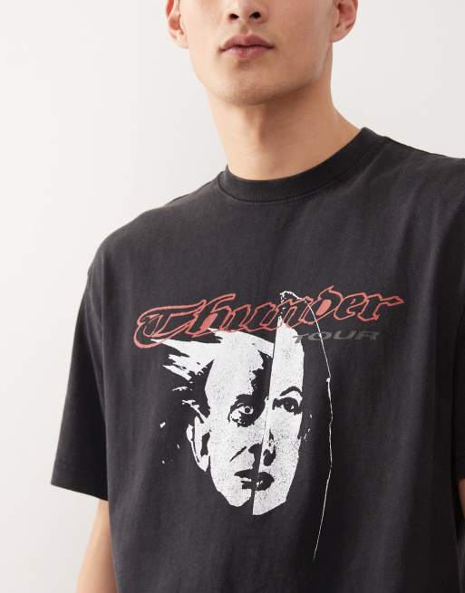 Weekday – Czarny luźny T-shirt z grafiką i napisem „Thunder Tour”, 5 z 5