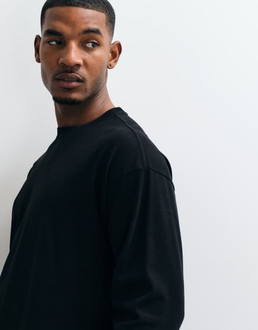 Weekday – Czarny pudełkowy T-shirt oversize z długimi rękawami, 3 z 5