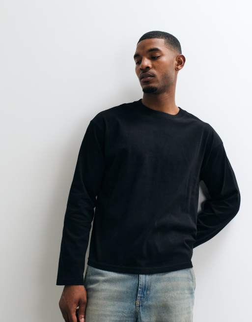 Weekday – Czarny pudełkowy T-shirt oversize z długimi rękawami, 4 z 5