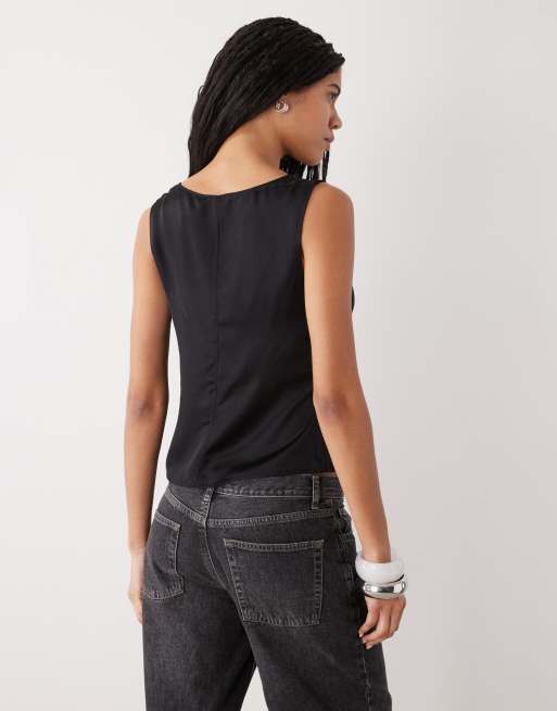 Weekday – Czarny satynowy top, 3 z 4