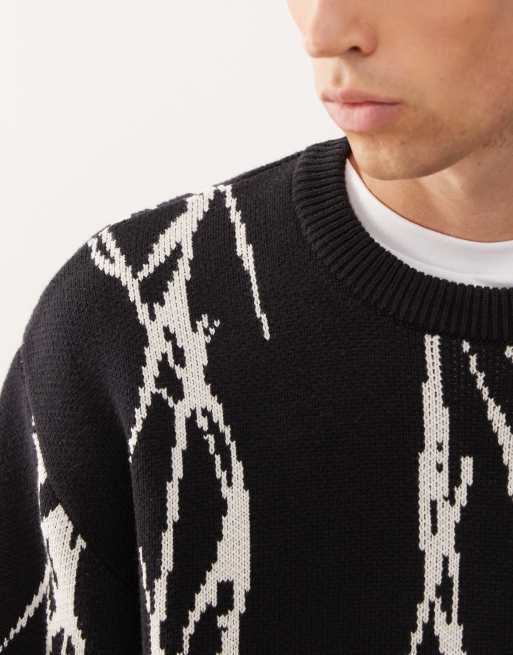 Weekday – Czarny sweter oversize z żakardowym graficznym wzorem drutu kolczastego, 5 z 5
