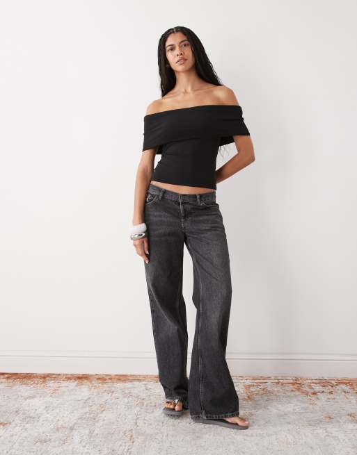 Weekday – Czarny top z dekoltem bardot, 2 z 4