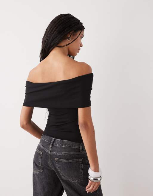 Weekday – Czarny top z dekoltem bardot, 3 z 4