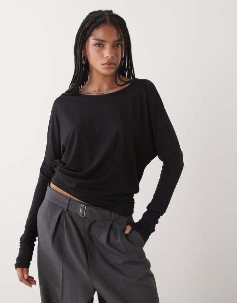 Weekday open back long sleeve top in black