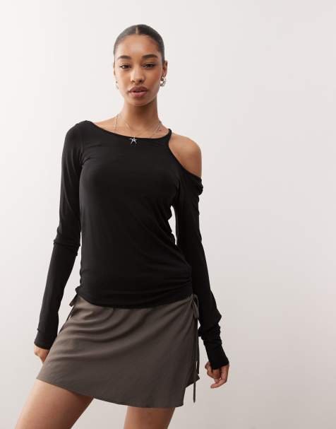 Weekday off shoulder long sleeve top with cut out detail in black