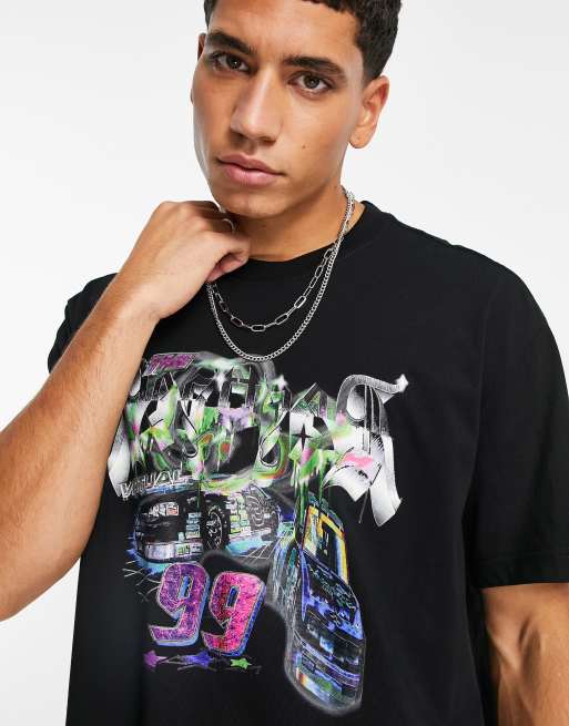 Weekday – Czarny wzorzysty T-shirt oversize