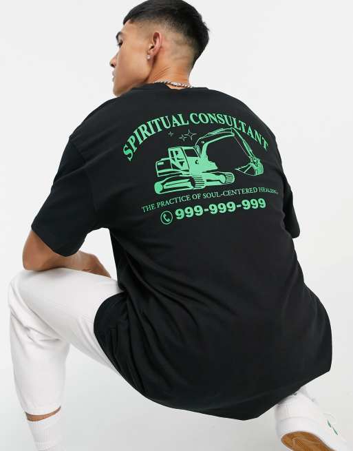Weekday – Czarny wzorzysty T-shirt oversize