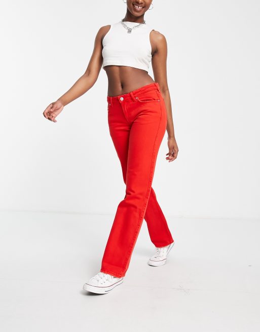 Weekday – Czerwone bawełniane jeansy z niskim stanem – RED