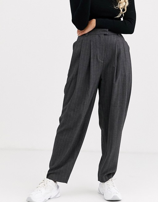 Weekday Daf Trouser in Grey pinstripe