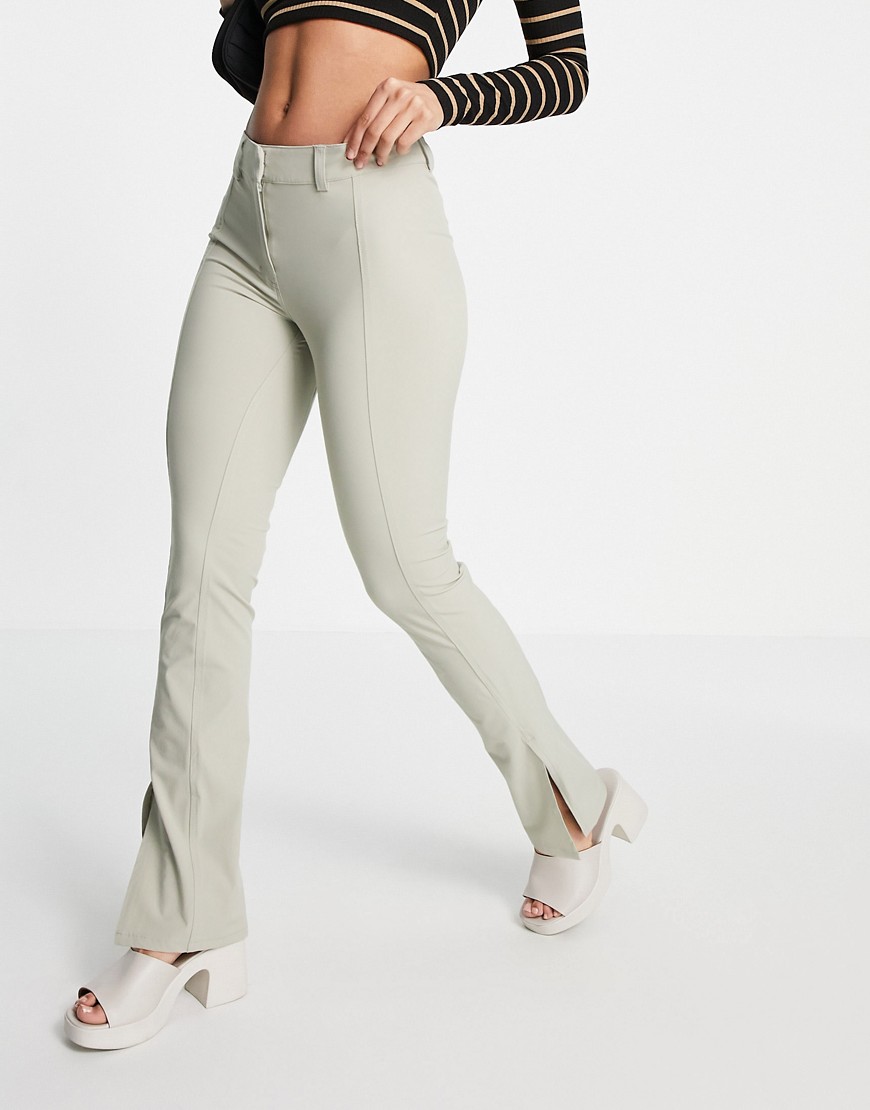 Weekday Daisy low rise pants with front seam in mole-Neutral