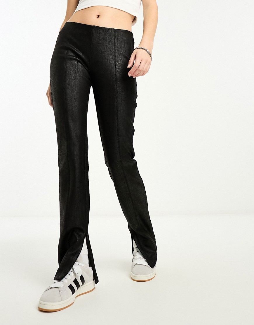Weekday Dalia faux leather slim trousers in black