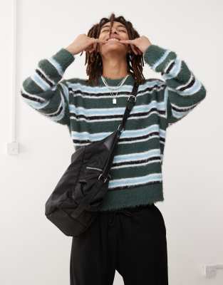 Daniel hairy yarn sweater in green stripe