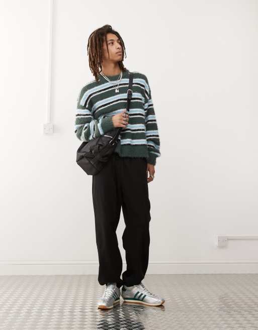 Weekday Daniel hairy yarn jumper in green stripe