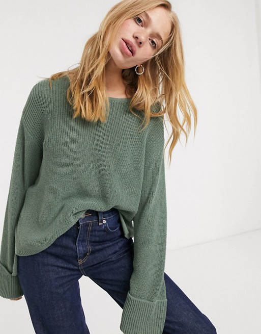 Weekday Danna round neck sweater in dusty green